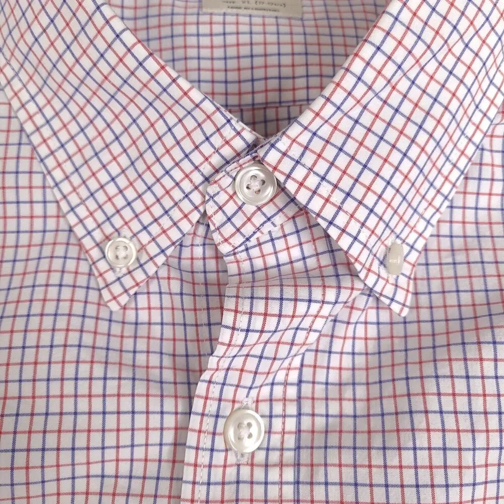 J Crew Shirt Mens XL White Blue Red Plaid 2 Ply‎ Cotton Button Down Long Sleeve